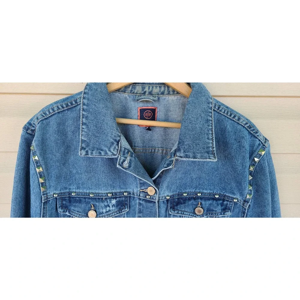 Boom Boom Jeans Destroyed And Studded Denim‎ Jacket Size XL